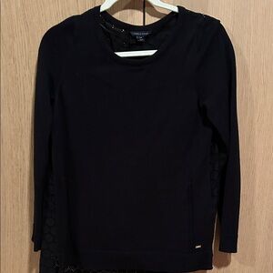 Tommy Hilfiger Black Long Sleeve mixed media Top with eyelet back